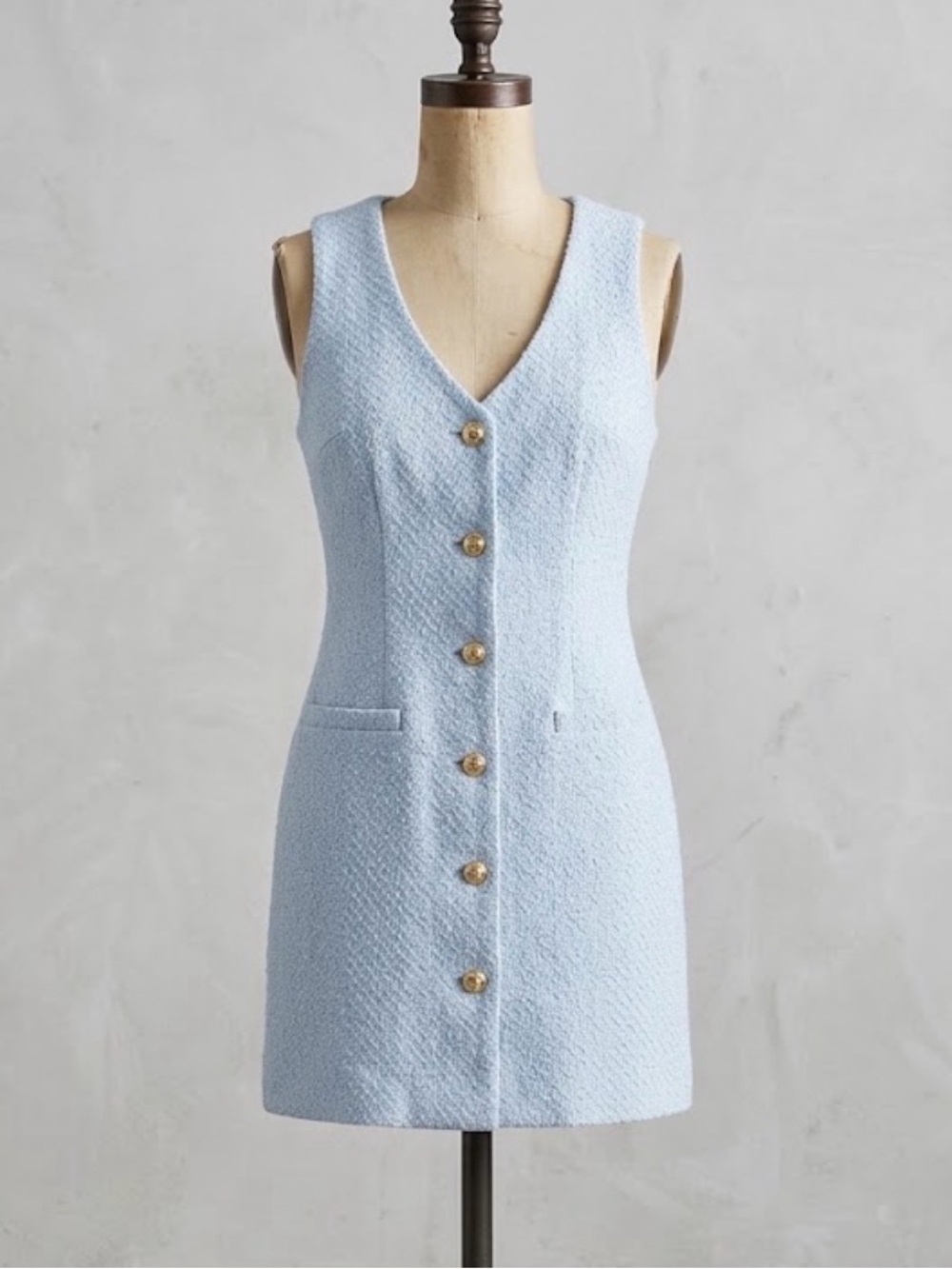 Bebop Blue Tweed Vest Mini Shift Dress Tailored Preppy Old Money Coquette L